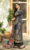 Shirt SEQUINS EMBROIDERED FRONT DIGITAL PRINTED BACK & SLEEVES SEQUINS EMBROIDERED DAMAN BORDER  Dupatta DIGITAL PRINTED KARANDI SHAWL  Trouser DYED TROUSER