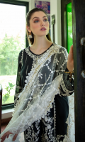 Shirt SEQUINS EMBROIDERED FRONT FOAM PRINTED BACK AND SLEEVES EMBROIDERED NECKLINE EMBROIDERED DAMAN BORDER  Dupatta LUXURIOUS EMBROIDERED NET DUPATTA  Trouser CAMBRIC TROUSER