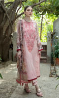 Shirt FULL EMBROIDERED FRONT DIGITAL PRINTED BACK AND SLEEVES EMBROIDERED DAMAN BORDER  Dupatta DIGITAL PRINTED CHIFFON DUPATTA  Trouser CAMBRIC TROUSER
