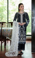 Shirt SEQUINS EMBROIDERED FRONT FOAM PRINTED BACK AND SLEEVES EMBROIDERED NECKLINE EMBROIDERED DAMAN BORDER  Dupatta LUXURIOUS EMBROIDERED NET DUPATTA  Trouser CAMBRIC TROUSER
