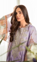 Printed Lawn Shirt Dyed Cambric Trouser Printed Chiffon Dupatta Embroiodered Neckline Organza Embroidered Sleeves Border Organza