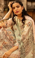 Digital Printed Front Digital Printed Back Digital Printed Sleeves Digital Printed Chiffon Dupatta Dyed Cotton Trouser Embroidered Front Motives (4 Pieces ) Embroidered Border Embroidered Front Laces (90 Inches)