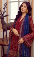 Embroidered Chiffon Front   0.8 MTR Embroidered Chiffon Back   0.8 MTR Embroidered Chiffon Sleeves   0.66 MTR Embroidered Net Dupatta   2.5 Yard Dyed Raw Silk Trouser    2.5 Yard Embroidered Border For Front   0.8 MTR Embroidered Border For Back    0.8 MTR Embroidered Border For Sleeves   1 MTR 