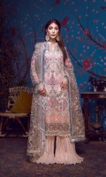 Embroidered Chiffon Front 0.8 MTR Embroidered Chiffon Back 0.8 MTR Embroidered Chiffon Sleeves 0.66 MTR Embroidered Net Dupatta 2.5 Yard Dyed Raw Silk Trouser 2.5 Yard Embroidered Border 1 For Front 0.8 MTR Embroidered Border 2 For Front 0.8 MTR Embroidered Border 1 For Back 0.8 MTR Embroidered Border 2 For Back 0.8 MTR Embroidered Border 1 For Sleeves 1 MTR Embroidered Border 2 For Sleeves 1 MTR Embroidered Motifs For Sleeves 2 PC