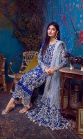 Embroidered Chiffon Front 0.8 MTR Embroidered Chiffon Back 0.8 MTR Embroidered Chiffon Sleeves 0.66 MTR Embroidered Net Dupatta 2.5 Yard Dyed Raw Silk Trouser 2.5 Yard Embroidered Border For Front 0.8 MTR Embroidered Border For Back 0.8 MTR Embroidered Border For Sleeves 1 MTR Embroidered Motifs For Sleeves 2 PC