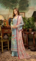 Schiffli Embroidered Chiffon Front 0.8 MTR Embroidered Chiffon Back 0.8 MTR Embroidered Chiffon Sleeves 0.66 MTR Embroidered Chiffon Dupatta 2.5 Yard Dyed Raw Silk Trouser 2.5 Yard Embroidered Patch And Motif For Front 1 PC Embroidered Border For Front 0.8 MTR Embroidered Patti For Back 0.8 MTR Embroidered Border For Sleeves 1 MTR Embroidered Patti For Sleeves 1 MTR Embroidered Patti For Neck 1.2 MTR