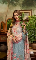 Schiffli Embroidered Chiffon Front 0.8 MTR Embroidered Chiffon Back 0.8 MTR Embroidered Chiffon Sleeves 0.66 MTR Embroidered Chiffon Dupatta 2.5 Yard Dyed Raw Silk Trouser 2.5 Yard Embroidered Patch And Motif For Front 1 PC Embroidered Border For Front 0.8 MTR Embroidered Patti For Back 0.8 MTR Embroidered Border For Sleeves 1 MTR Embroidered Patti For Sleeves 1 MTR Embroidered Patti For Neck 1.2 MTR