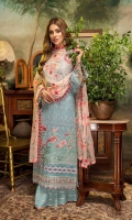 Schiffli Embroidered Chiffon Front 0.8 MTR Embroidered Chiffon Back 0.8 MTR Embroidered Chiffon Sleeves 0.66 MTR Embroidered Chiffon Dupatta 2.5 Yard Dyed Raw Silk Trouser 2.5 Yard Embroidered Patch And Motif For Front 1 PC Embroidered Border For Front 0.8 MTR Embroidered Patti For Back 0.8 MTR Embroidered Border For Sleeves 1 MTR Embroidered Patti For Sleeves 1 MTR Embroidered Patti For Neck 1.2 MTR