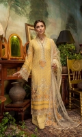 Schiffli Embroidered Chiffon Front 0.8 MTR Embroidered Chiffon Back 0.8 MTR Embroidered Chiffon Sleeves 0.66 MTR Embroidered Net Dupatta 2.5 Yard Dyed Raw Silk Trouser 2.5 Yard Embroidered Patch And Motif For Front 1 PC Embroidered Motifs For Sleeves 2 PC Embroidered Border For Front 0.8 MTR Embroidered Border For Back 0.8 MTR Embroidered Border For Sleeves 1 MTR Embroidered Neck Patti 1.2 MTR Embroidered Motifs For Dupatta 3 PC