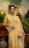 Schiffli Embroidered Chiffon Front 0.8 MTR Embroidered Chiffon Back 0.8 MTR Embroidered Chiffon Sleeves 0.66 MTR Embroidered Net Dupatta 2.5 Yard Dyed Raw Silk Trouser 2.5 Yard Embroidered Patch And Motif For Front 1 PC Embroidered Motifs For Sleeves 2 PC Embroidered Border For Front 0.8 MTR Embroidered Border For Back 0.8 MTR Embroidered Border For Sleeves 1 MTR Embroidered Neck Patti 1.2 MTR Embroidered Motifs For Dupatta 3 PC