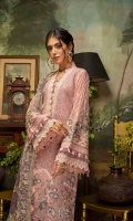 Schiffli Embroidered Chiffon Front 0.8 MTR Embroidered Chiffon Back 0.8 MTR Embroidered Chiffon Sleeves 0.66 MTR Embroidered Chiffon Dupatta 2.5 Yard Dyed Raw Silk Trouser 2.5 Yard Embroidered Patch And Motifs For Front 3 PC Embroidered Border For Front 0.8 MTR Embroidered Border For Sleeves 1 MTR Embroidered Motifs For Sleeves 2 PC Embroidered Border For Back 0.8 MTR Embroidered Neck Patti 1.2 MTR