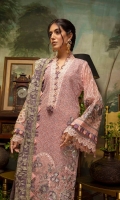 Schiffli Embroidered Chiffon Front 0.8 MTR Embroidered Chiffon Back 0.8 MTR Embroidered Chiffon Sleeves 0.66 MTR Embroidered Chiffon Dupatta 2.5 Yard Dyed Raw Silk Trouser 2.5 Yard Embroidered Patch And Motifs For Front 3 PC Embroidered Border For Front 0.8 MTR Embroidered Border For Sleeves 1 MTR Embroidered Motifs For Sleeves 2 PC Embroidered Border For Back 0.8 MTR Embroidered Neck Patti 1.2 MTR