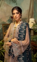 Schiffli Embroidered Chiffon Front 0.8 MTR Embroidered Chiffon Back 0.8 MTR Embroidered Chiffon Sleeves 0.66 MTR Embroidered Chiffon Dupatta 2.5 Yard Dyed Raw Silk Trouser 2.5 Yard Embroidered Patch And Motifs For Front 3 PC Embroidered Border For Front 0.8 MTR Embroidered Border For Back 0.8 MTR Embroidered Border And Patti For Sleeves 1 MTR Embroidered Patti For Neck 1.2 MTR