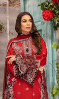 Schiffli Embroidered Lawn Front 1 YardDyed Lawn Back 1.25 MTREmbroidered Lawn Sleeves 0.66 MTRPaste Printed Cotton Trouser 2.5 YardEmbroidered Chiffon Dupatta 2.5 YardEmbroidered Motifs For Front 5 PCEmbroidered...