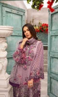 Embroidered Lawn Front 1.2 MTREmbroidered Lawn Back 1.25 MTRSchiffli Embroidered Lawn Sleeves 0.66 MTRDyed Cotton Trouser 2.5 YardEmbroidered Net Dupatta 2.5 YardEmbroidered Front Border Patch 1 PCEmbroidered Border...