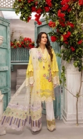 Schiffli Embroidered Lawn Front 1 YardEmbroidered Lawn Back 1.25 MTREmbroidered Lawn Sleeves 0.66 MTRPaste Printed Cotton Trouser 2.5 YardEmbroidered Net Dupatta 2.5 YardEmbroidered Motifs For Front 2 PCEmbroidered...