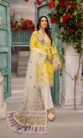 Schiffli Embroidered Lawn Front 1 YardEmbroidered Lawn Back 1.25 MTREmbroidered Lawn Sleeves 0.66 MTRPaste Printed Cotton Trouser 2.5 YardEmbroidered Net Dupatta 2.5 YardEmbroidered Motifs For Front 2 PCEmbroidered...