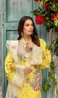 Schiffli Embroidered Lawn Front 1 YardEmbroidered Lawn Back 1.25 MTREmbroidered Lawn Sleeves 0.66 MTRPaste Printed Cotton Trouser 2.5 YardEmbroidered Net Dupatta 2.5 YardEmbroidered Motifs For Front 2 PCEmbroidered...