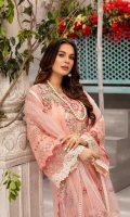 Schiffli Embroidered Lawn Front 1 YardDyed Lawn Back 1.25 MTRSchiffli Embroidered Lawn Sleeves 0.66 MTRDyed Cotton Trouser 2.5 YardEmbroidered Net Dupatta 2.5 YardEmbroidered Motifs For Front 4 PCEmbroidered...
