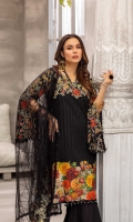 Schiffli Embroidered Lawn Front 1 YardDyed Lawn Back 1.25 MTREmbroidered Lawn Sleeves 0.66 MTRDyed Cotton Trouser 2.5 YardEmbroidered Net Dupatta 2.5 YardEmbroidered Yolk For Front & Back 2...