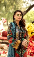 Digital Printed Lawn Front 1.25 MTR Digital Printed Lawn Back 1.25 MTR Digital Printed Lawn Sleeves 0.66 MTR Dyed Cotton Trouser 2.5 Yard Embroidered Chiffon Dupatta 2.5 Yard Embroidered Motifs For Front 2 PC Embroidered Border For Front 0.8 MTR Embroidered Border For Sleeves 1 MTR Embroidered Neck Patti 1.2 MTR Embroidered Border For Trouser 1.2 MTR