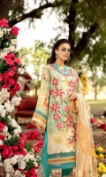 Digital Printed Lawn Front 1.25 MTR Digital Printed Lawn Back 1.25 MTR Digital Printed Lawn Sleeves 0.66 MTR Dyed Cotton Trouser 2.5 Yard Laser Cuted Embroidered Net Dupatta 2.5 Yard Embroidered Patch For Front 2 PC Embroidered Motifs For Front 2 PC Embroidered Patti 2.5 MTR Embroidered Motifs For Trouser 2 PC