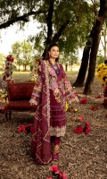 Digital Printed Lawn Front 1.25 MTR Digital Printed Lawn Back 1.25 MTR Digital Printed Lawn Sleeves 0.66 MTR Dyed Cotton Trouser 2.5 Yard Embroidered Cotton Net Dupatta 2.5 Yard Embroidered Motifs For Front 3 PC Embroidered Border For Front 0.8 MTR Embroidered Border For Sleeves 1 MTR Embroidered Motifs For Trouser 2 PC
