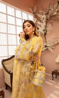 Embroidered Chiffon Front  0.8MTR Embroidered Chiffon Back  0.8MTR Dyed Chiffon Sleeves  0.66MTR Embroidered Net Dupatta  2.5Yard Dyed Raw Silk Trouser  2.5Yard Embroidered Patti For Neckline  1.2MTR Embroidered Motifs For Neckline  3PC Embroidered Border For Front  0.8MTR Embroidered Border For Back  0.8MTR Embroidered Border1 For Sleeves  1MTR Embroidered Border2 For Sleeves  1MTR Embroidered Motifs For Sleeves  2PC Embroidered Motifs For Trouser  2PC