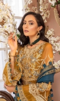Embroidered Chiffon Front 0.99 MTR Embroidered Chiffon Back 0.99 MTR Embroidered Chiffon Sleeves 0.66 MTR Dyed Banarsi Shawl Dyed Raw Silk Trouser 2.5 Yard Embroidered Chiffon Front And Back Body 1 PC Embroidered Border For Front 1 MTR Embroidered Border For Back 1 MTR Embroidered Border For Sleeves 1 MTR Embroidered Patti For Front 2.5 MTR Embroidered Border For Trouser 1.2 MTR