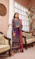 Embroidered Chiffon Front   0.8 MTR Embroidered Chiffon Back    0.8 MTR Dyed Chiffon Sleeves   0.66 MTR Dyed Banarsi Shawl Dyed Raw Silk Trouser   2.5 Yard Embroidered Neckline   1 PC Embroidered Border For Front  0.8 MTR Embroidered Border For Back  0.8 MTR Embroidered Border For Sleeves  1 MTR Embroidered Motifs For Sleeves  2 PC Embroidered Patch For Trouser  2 PC