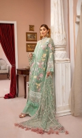 Embroidered Chiffon Front Panel 1 0.33MTR Embroidered Chiffon Front Panel2 0.33MTR Embroidered Chiffon Front Panel3 0.33MTR Embroidered Chiffon Back 0.99MTR Embroidered Chiffon Sleeves 0.66MTR Embroidered Net Dupatta 2.5Yard Dyed Raw Silk Trouser 2.5Yard Embroidered Neckline 1PC Embroidered Border1 For Front 0.99MTR Embroidered Border2 For Front 0.99MTR Embroidered Border For Back 0.99MTR Embroidered Border For Sleeves 1MTR Embroidered Motifs For Sleeves 2PC Embroidered Patti For Front 2.5MTR Embroidered Border For Trouser 1.2MTR