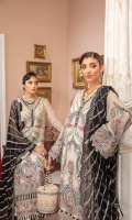 Embroidered Chiffon Front   0.8MTR Embroidered Chiffon Back    0.8MTR Embroidered Chiffon Sleeves  0.66MTR Embroidered Chiffon Dupatta  2.5Yard Dyed Raw Silk Trouser  2.5Yard Embroidered Border For Front  0.8MTR Embroidered Patti For Back  0.8MTR Embroidered Border For Sleeves  1MTR Embroidered Motifs For Sleeves  2PC Embroidered Border For Trouser  1.2MTR