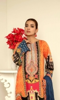 Digital Printed and Embroidered Lawn Front Digital Printed Back Embroidered Chiffon Dupatta Digital Printed Lawn Sleeves Dyed Cotton Trouser