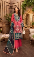 Embroidered Lawn Front1.2 MTR Embroidered Lawn Back 1.2 MTR Embroidered Lawn Sleeves0.66 MTR Dyed Cotton Trouser 2.5 Yard Embroidered Net Dupatta 2.5 Yard Embroidered Front Border Patch12 PC Embroidered Front Border Patch 2 2 PC Embroidered Sleeves BorderPatch1 8 PC Embroidered Sleeves BorderPatch2 8 PC Embroidered Front Patti 1.6 MTR Embroidered Back Patti 0.8 MTR Embroidered Sleeves Patti 2 MTR Embroidered Neck Frame1 1 PC Embroidered Neck Frame2 1 PC Embroidered Neck Frame3 1 PC