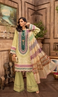 Embroidered Lawn Front 1.2 MTR Embroidered Lawn Back 1.2 MTR Embroidered Lawn Sleeves0.66 MTR Dyed Cotton Trouser 2.5 Yard Cotton Net Banarsi Shawl2.5 Yard Embroidered Border1 For Front 0.8 MTR Embroidered Border2 For Front 0.8 MTR Embroidered Patti For Front 2.35 MTR Embroidered Border For Back0.8 MTR Embroidered Patti For Back0.8 MTR Embroidered Border1 For Sleeves1 MTR Embroidered Border 2 For Sleeves1 MTR Embroidered Patti For Sleeves2.8 MTR Embroidered Neck Frame1 1 PC Embroidered Neck Frame2 1 PC Embroidered Neck Frame3 1 PC Embroidered Back Frame 1 PC