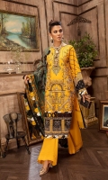 Embroidered Lawn Front 1.2 MTR Embroidered Lawn Back 1.2 MTR Embroidered Lawn Sleeves 0.66 MTR Dyed Cotton Trouser 2.5 Yard Digital Printed Silk Dupatta 2.5 Yard Embroidered Motifs For Front 5 PC Embroidered Patti For Front 1.6 MTR Embroidered Border Frame For Front 1 PC Embroidered Patti For Back 0.8 MTR Embroidered Patti For Sleeves 1 MTR Embroidered Border For Sleeves 1 MTR