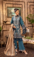Embroidered Lawn Front 1.2 MTR Embroidered Lawn Back 1.2 MTR Embroidered Lawn Sleeves 0.66 MTR Dyed Cotton Trouser 2.5 Yard Organza Jacquard Shawl 2.5 Yard Embroidered Border Set For Front (0.8 MTR) Embroidered Border Set For Sleeves (1 MTR) Embroidered Motifs For Trouser (2 PC)