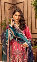 Embroidered Lawn Front1.2 MTR Embroidered Lawn Back 1.2 MTR Embroidered Lawn Sleeves0.66 MTR Dyed Cotton Trouser 2.5 Yard Embroidered Net Dupatta 2.5 Yard Embroidered Front Border Patch12 PC Embroidered Front Border Patch 2 2 PC Embroidered Sleeves BorderPatch1 8 PC Embroidered Sleeves BorderPatch2 8 PC Embroidered Front Patti 1.6 MTR Embroidered Back Patti 0.8 MTR Embroidered Sleeves Patti 2 MTR Embroidered Neck Frame1 1 PC Embroidered Neck Frame2 1 PC Embroidered Neck Frame3 1 PC