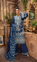 Embroidered Lawn Front Panel1 (1 PC) Embroidered Lawn Front Panel2 (1 PC) Embroidered Lawn Front Panel3 (1 PC) Embroidered Lawn Back 1.2 MTR Embroidered Lawn Sleeves 0.66 MTR Dyed Cotton Trouser 2.5 Yard Embroidered Cotton NetDupatta 2.5 Yard Embroidered Border1 For Front 0.8 MTR Embroidered Border2 For Front 0.8 MTR Embroidered Border For Back 0.8 MTR Embroidered Border1 For Sleeves 1 MTR Embroidered Border 2 For Sleeves 1 MTR Embroidered Border For Trouser 1.2 MTR