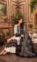 Embroidered Lawn Front 1.2 MTR Embroidered Lawn Back 1.2 MTR Embroidered Lawn Sleeves 0.66 MTR Embroidered Cotton Trouser 2.5 Yard Embroidered Organza Dupatta 2.5 Yard Embroidered Neckline1 PC Embroidered Border1 For Front 0.8 MTR Embroidered Lace Border For Front 0.8 MTR Embroidered Patti For Back 0.8 MTR Embroidered Border1 For Sleeves 1 MTR Embroidered Lace Border For Sleeves 1 MTR