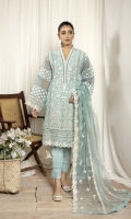 Stitched Embroidered Organza Shirt  Stitched Dyed Raw Silk Trouser  Stitched Embroidered Net Dupatta
