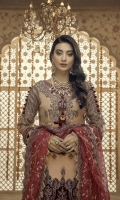 Zari Net Embroidered Front 0.8 MTR Zari Net Embroidered Back 0.8 MTR Zari Embroidered Sleeves 0.66 MTR Zari Net Embroidered Dupatta 2.5 Yard Dyed Raw Silk Trouser 2.5 Yard Dyed Organza For Trouser 5 Yard Velvet Embroidered Border For Front 0.8 MTR Velvet Embroidered Patti For Front 0.8 MTR Velvet Embroidered Patti For Back 0.8 MTR Embroidered Neckline 1 PC Embroidered Back Motif 1 PC Velvet Embroidered Border For Sleeves 1 MTR Velvet Embroidered Patti For Sleeves 1 MTR Embroidered Motifs For Sleeves 2 PC Embroidered Border For Trouser 2.5 MTR