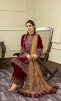 Embroidered Velvet Centre Panel For Front (0.33 MTR) Embroidered Velvet Side 1 Panel For Front (0.33 MTR) Embroidered Velvet Side 2 Panel For Front (0.33 MTR) Embroidered Velvet Sleeves (0.66 MTR) Plain Velvet Back (0.85 MTR) Velvet Embroidered Trouser (2.5 Yard) Embroidered Net Shawl (2.5 Yard) Velvet Embroidered Border For Front (0.8 MTR) Velvet Embroidered Border For Back (0.8 MTR) Velvet Embroidered Border For Sleeves (1 MTR)