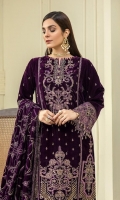 Embroidered Velvet Centre Panel For Front (0.33 MTR) Embroidered Velvet Side 1 Panel For Front (0.33 MTR) Embroidered Velvet Side 2 Panel For Front (0.33 MTR) Embroidered Velvet Sleeves (0.66 MTR) Plain Velvet Back (0.85 MTR) Dyed Raw Silk Trouser (2.5 Yard) Velvet Embroidered Shawl (2.5 Yard) Velvet Embroidered Border For Front (0.8 MTR) Velvet Embroidered Border For Back (0.8 MTR) Velvet Embroidered Border For Sleeves (1 MTR)
