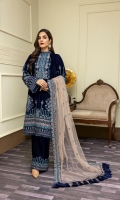 Velvet Embroidered Panel 1 For Front (0.4 MTR) Velvet Embroidered Panel 2 For Front (0.4 MTR) Plain Velvet Back (0.8 MTR) Velvet Embroidered Sleeves (0.66 MTR) Velvet Embroidered Trouser (2.5 Yard) Embroidered Net Dupatta (2.5 Yard) Velvet Embroidered Patti For Front (2 MTR) Velvet Embroidered Border For Front (0.8 MTR) Velvet Embroidered Border For Back (0.8 MTR) Velvet Embroidered Border For Sleeves (1 MTR)