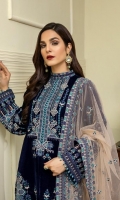 Velvet Embroidered Panel 1 For Front (0.4 MTR) Velvet Embroidered Panel 2 For Front (0.4 MTR) Plain Velvet Back (0.8 MTR) Velvet Embroidered Sleeves (0.66 MTR) Velvet Embroidered Trouser (2.5 Yard) Embroidered Net Dupatta (2.5 Yard) Velvet Embroidered Patti For Front (2 MTR) Velvet Embroidered Border For Front (0.8 MTR) Velvet Embroidered Border For Back (0.8 MTR) Velvet Embroidered Border For Sleeves (1 MTR)