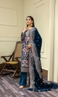 Embroidered Velvet Centre Panel For Front (0.33 MTR) Embroidered Velvet Side 1 Panel For Front (0.33 MTR) Embroidered Velvet Side 2 Panel For Front (0.33 MTR) Embroidered Velvet Sleeves (0.66 MTR) Plain Velvet Back (0.85 MTR) Dyed Raw Silk Trouser (2.5 Yard) Velvet Embroidered Shawl (2.5 Yard) Velvet Embroidered Border For Front (0.8 MTR) Velvet Embroidered Border For Back (0.8 MTR) Velvet Embroidered Border For Sleeves (1 MTR)
