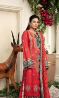 Schiffli Embroidered Lawn Front 1 MTR Embroidered Lawn Back 1.2 MTR Embroidered Lawn Sleeves 0.66 MTR Paste Printed Cotton Trouser 2.5 Yard Embroidered Chiffon Dupatta 2.5 Yard Embroidered Motifs For Front 4 PC Embroidered Border For Front 0.8 MTR Embroidered Border For Sleeves 1 MTR Embroidered Neck 1 PC