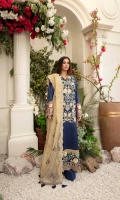Schiffli Embroidered Lawn Front 1 MTR Embroidered Lawn Back 1.2 MTR Embroidered Lawn Sleeves 0.66 MTR Dyed Cotton Trouser 2.5 Yard Embroidered Cotton Net Dupatta 2.5 Yard Embroidered Border1 For Front 0.8 MTR Embroidered Border2 For Front 0.8 MTR Embroidered Patti For Front And Back 2.3 MTR Embroidered Patti For Sleeves 2 MTR Embroidered Border 1 For Sleeves 1 MTR Embroidered Border 2 For Sleeves 1 MTR