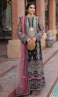 • EMBROIDERED POLY NET FRONT 0.75 YARD • EMBROIDERED POLY NET BACK 1.5 YARD • EMBROIDERED POLYNET SLEEVES 0.75 YARD • EMBROIDERED RAW SILK FRONT+BACK BDR 1 2 YARD • EMBROIDERED ORGANZA FRONT+BACK BDR 2 2 YARD • EMBROIDERED RAW SILK SLEEVES BDR 1 YARD • EMBROIDERED POLY NET DUPATTA 2.5 YARD • EMBROIDERED ORGANZA DUPATA+SLV BDR 9 YARD • EMBROIDERED ORGANZA NECK LINE 2 PC • EMBROIDERED ORGANZA TROUSER BDR 1 1.25 YARD • EMBROIDERED ORGANZA TROUSER BDR 2 1.25 YARD • EMBROIDERED ORGANZA BACK MOTIF 1 PC • RAW SILK TROUSER 2.5 YARD